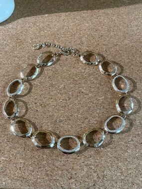 Gold Tone Oval Link Necklace with Crystal Accents